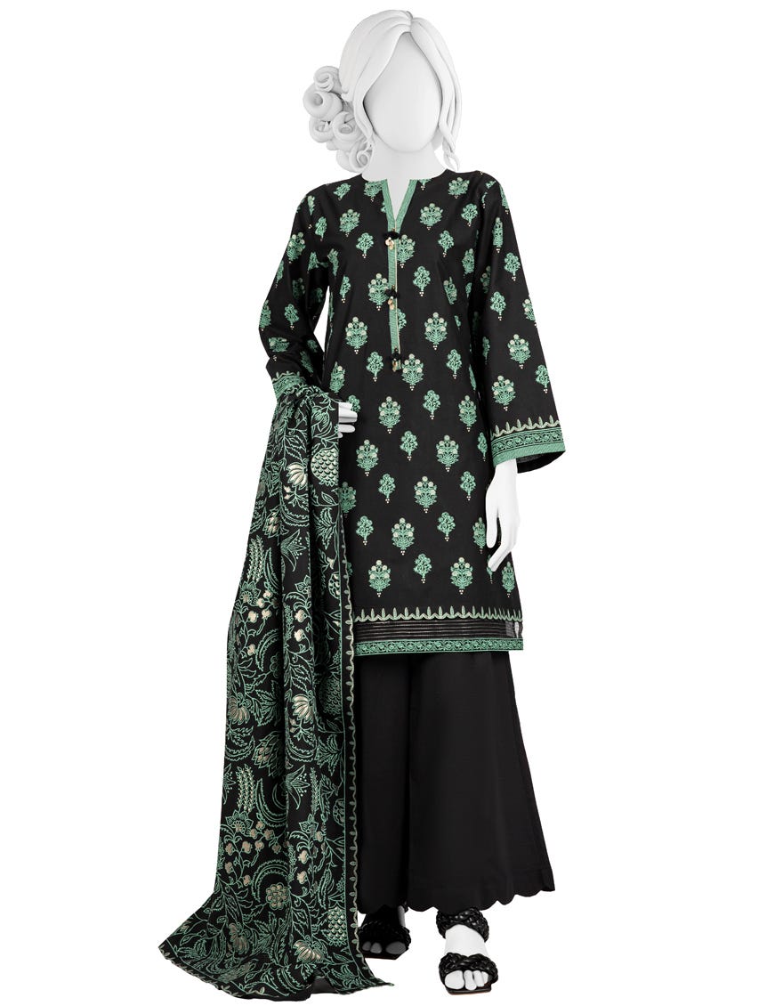 BLACK CAMBRIC UNSTITCHED 3PC | JJLS-W-JW-22-1765