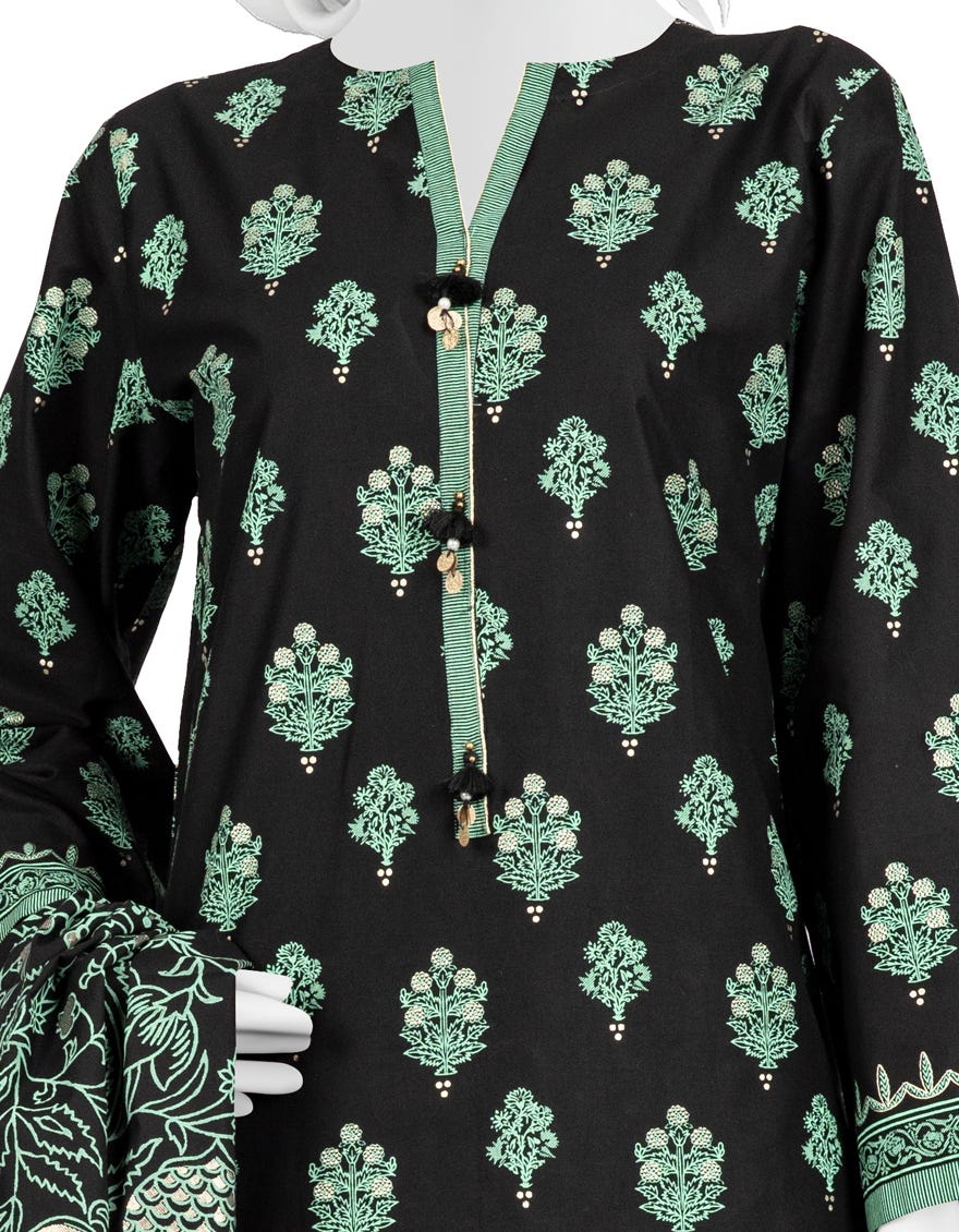 BLACK CAMBRIC UNSTITCHED 3PC | JJLS-W-JW-22-1765