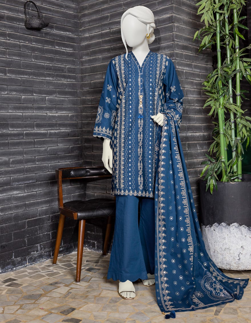 BLUE CAMBRIC UNSTITCHED 3PC | JJLS-W-JW-22-1766