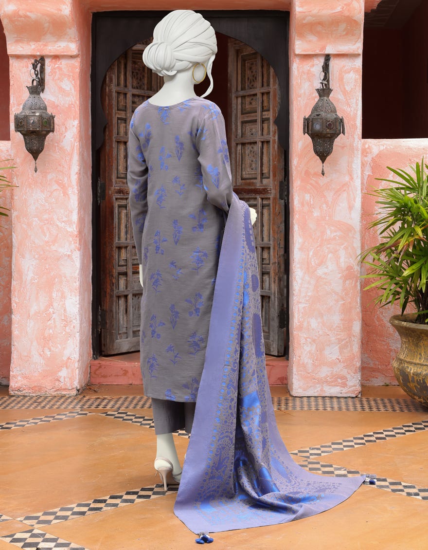 BLUE JACQUARD UNSTITCHED 3PC | JJLS-W-JW-22-1769 FB