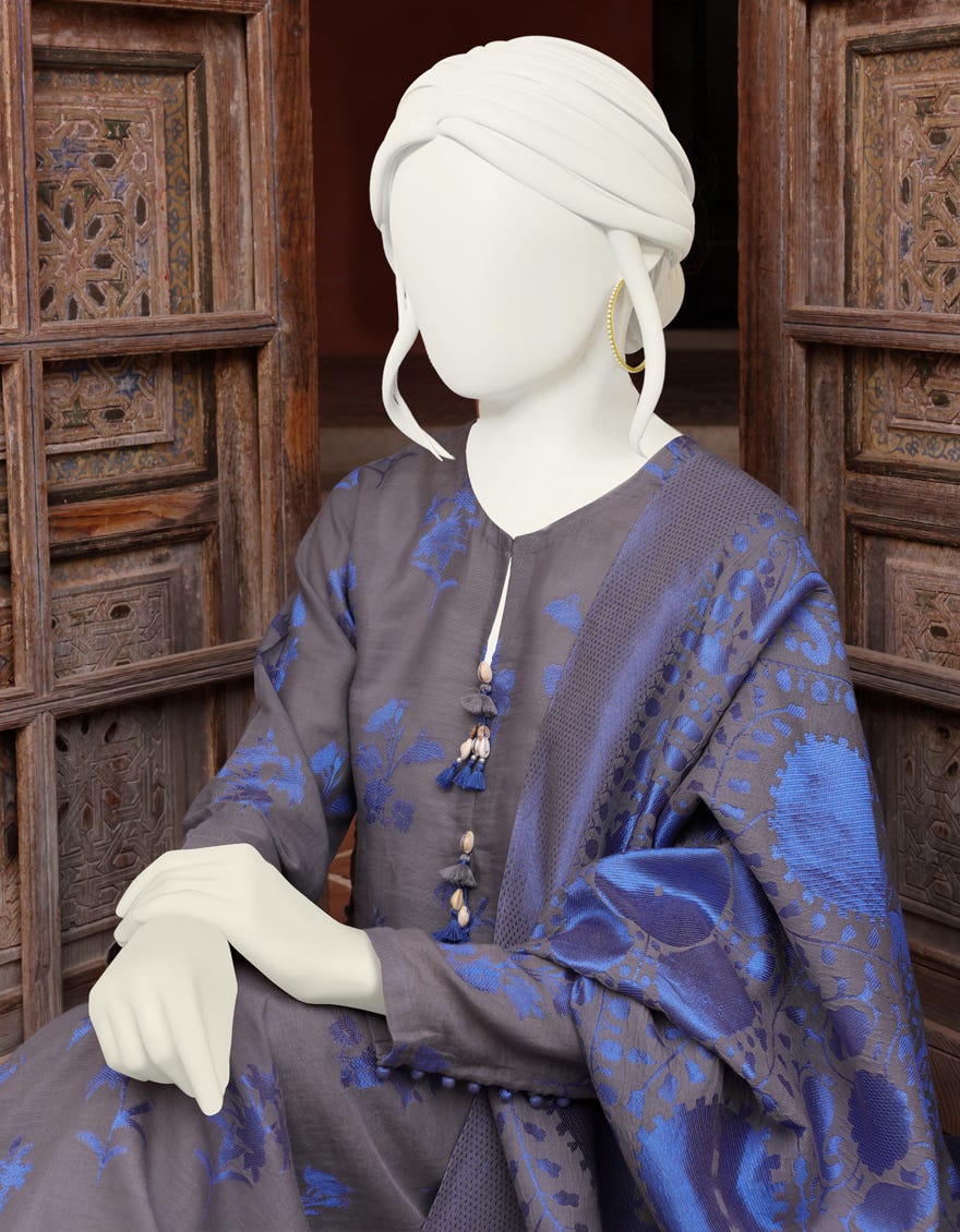 BLUE JACQUARD UNSTITCHED 3PC | JJLS-W-JW-22-1769 FB