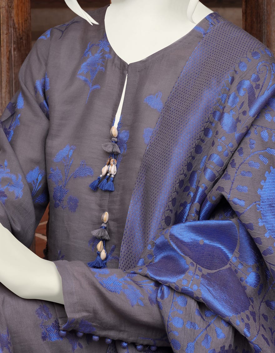 BLUE JACQUARD UNSTITCHED 3PC | JJLS-W-JW-22-1769 FB