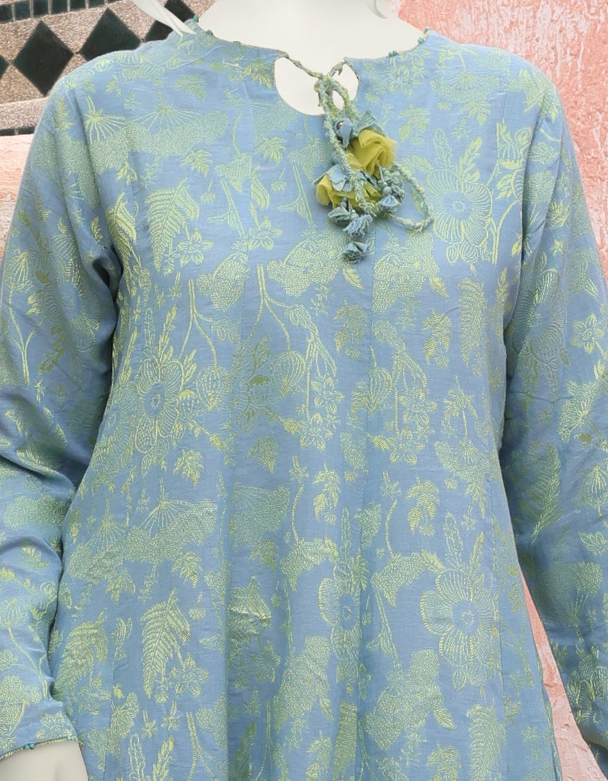 BLUE-GREEN JACQUARD UNSTITCHED 3PC | JJLS-W-JW-22-1770 FB