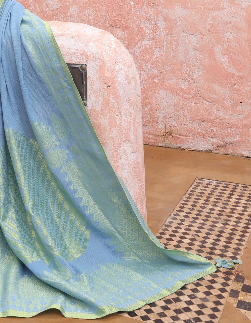 BLUE-GREEN JACQUARD UNSTITCHED 3PC | JJLS-W-JW-22-1770 FB