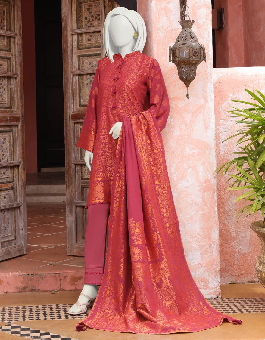 MAROON JACQUARD UNSTITCHED 3PC | JJLS-W-JW-22-1771