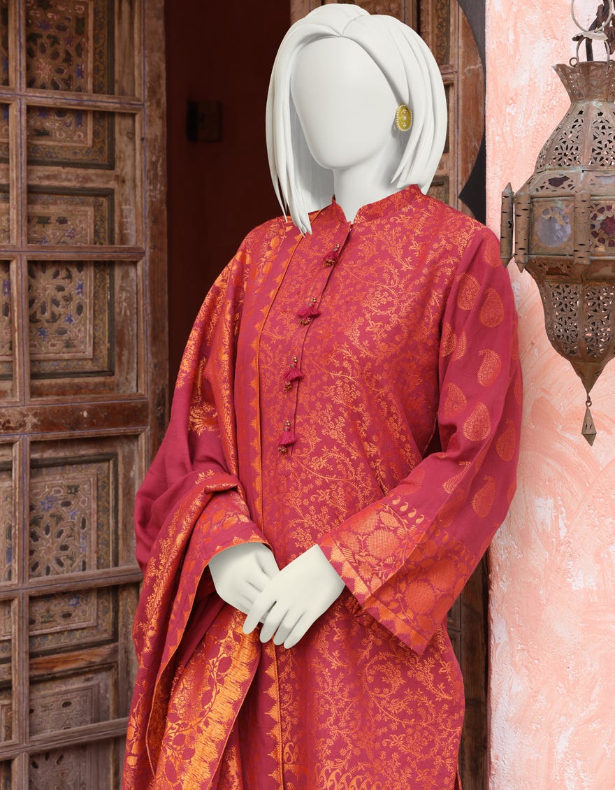 MAROON JACQUARD UNSTITCHED 3PC | JJLS-W-JW-22-1771