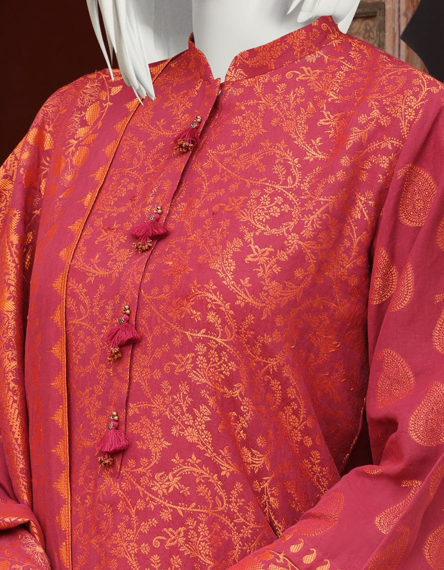 MAROON JACQUARD UNSTITCHED 3PC | JJLS-W-JW-22-1771