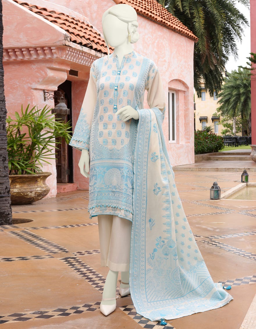 OFF WHITE JACQUARD UNSTITCHED 3PC | JJLS-W-JW-22-1772 FB