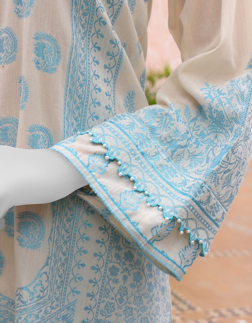 OFF WHITE JACQUARD UNSTITCHED 3PC | JJLS-W-JW-22-1772 FB