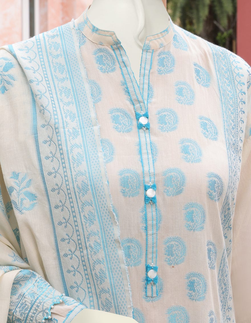 OFF WHITE JACQUARD UNSTITCHED 3PC | JJLS-W-JW-22-1772 FB