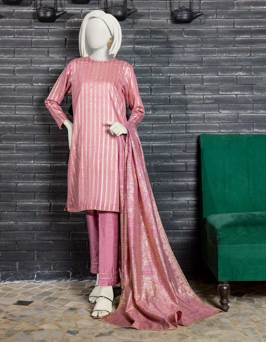 PINK SILK UNSTITCHED 3PC | JJLS-W-JW-22-1780