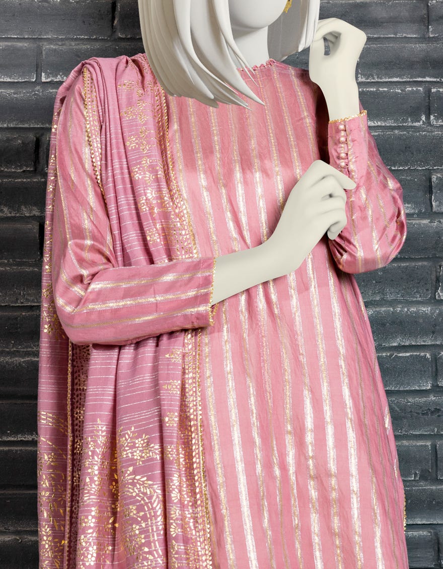 PINK SILK UNSTITCHED 3PC | JJLS-W-JW-22-1780