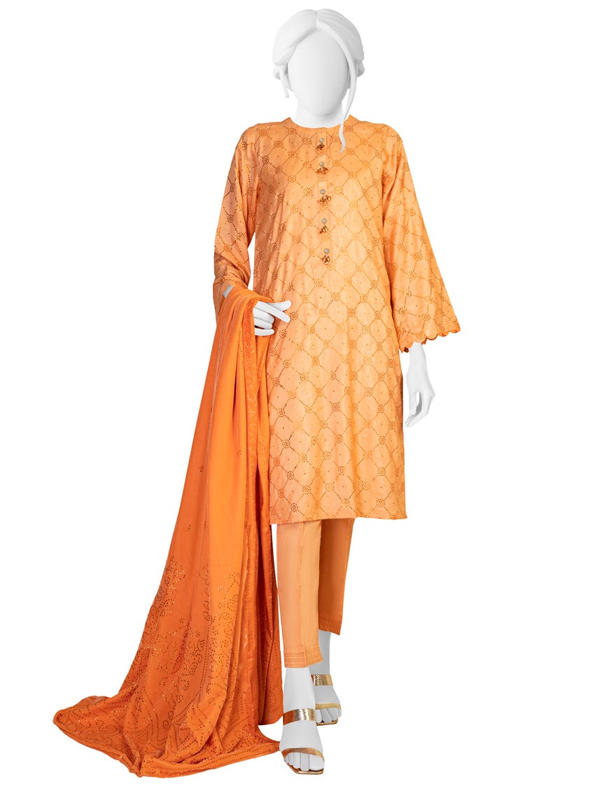 PEACH RAW SILK UNSTITCHED 3PC | JJLS-W-JW-22-1783