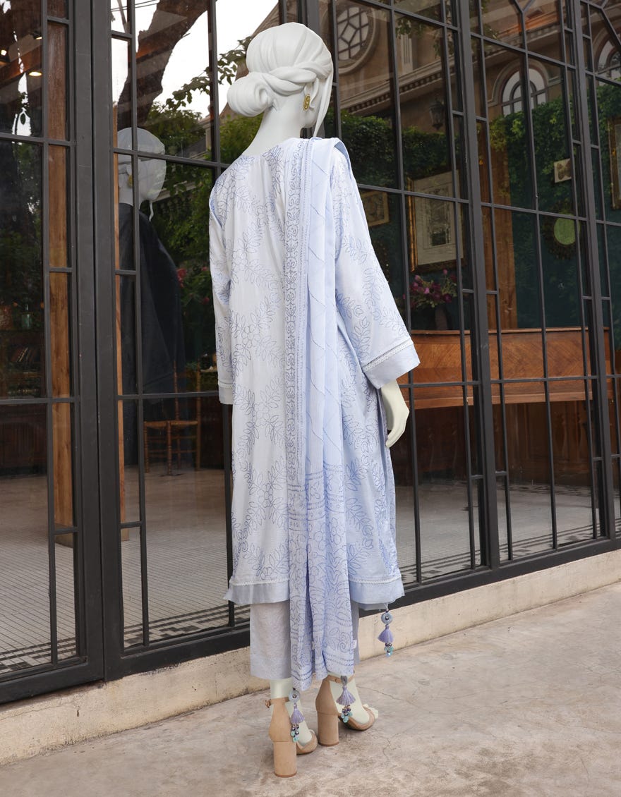 SKY BLUE SILK UNSTITCHED 3PC | JJLS-W-JW-22-1788