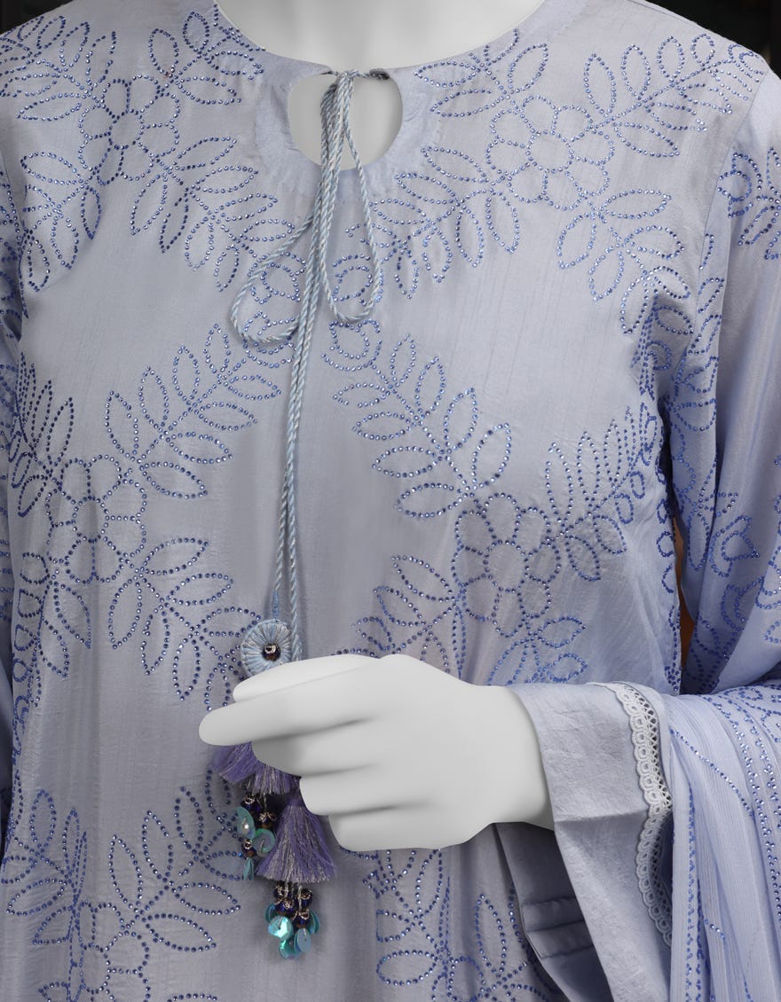 SKY BLUE SILK UNSTITCHED 3PC | JJLS-W-JW-22-1788