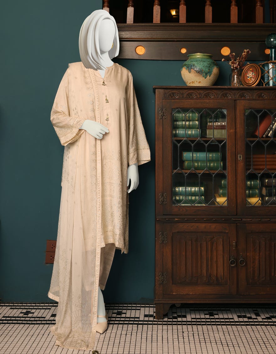 OFF WHITE RAW SILK UNSTITCHED 3PC | JJLS-W-JW-22-1789