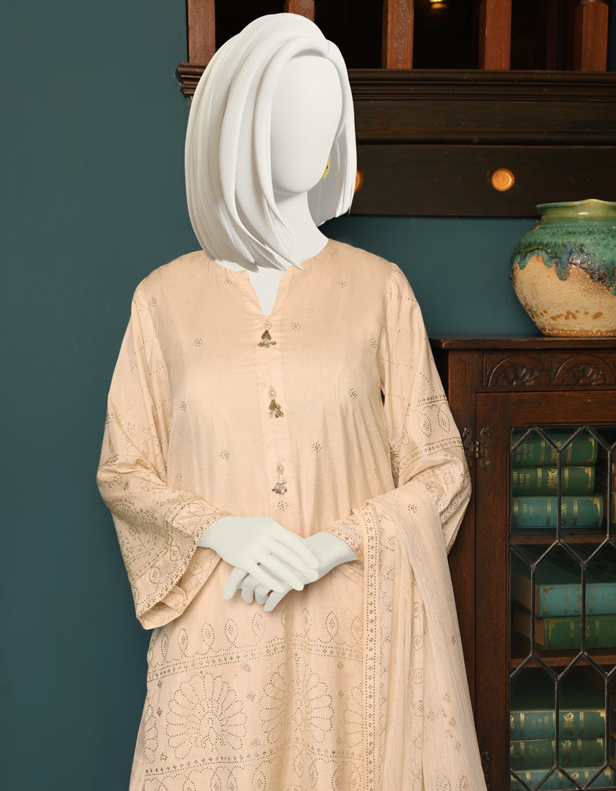 OFF WHITE RAW SILK UNSTITCHED 3PC | JJLS-W-JW-22-1789