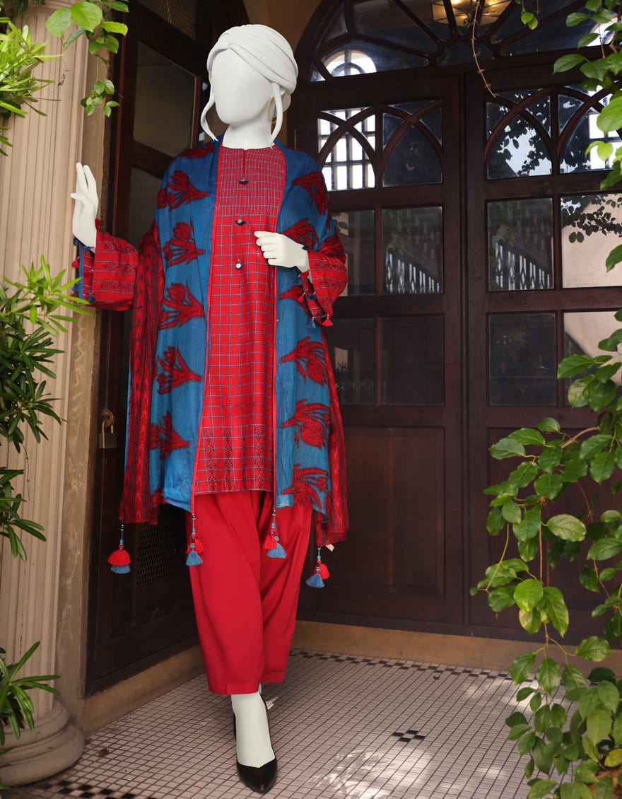 RED CAMBRIC UNSTITCHED 3PC | JJLS-W-JW-22-1760 FB