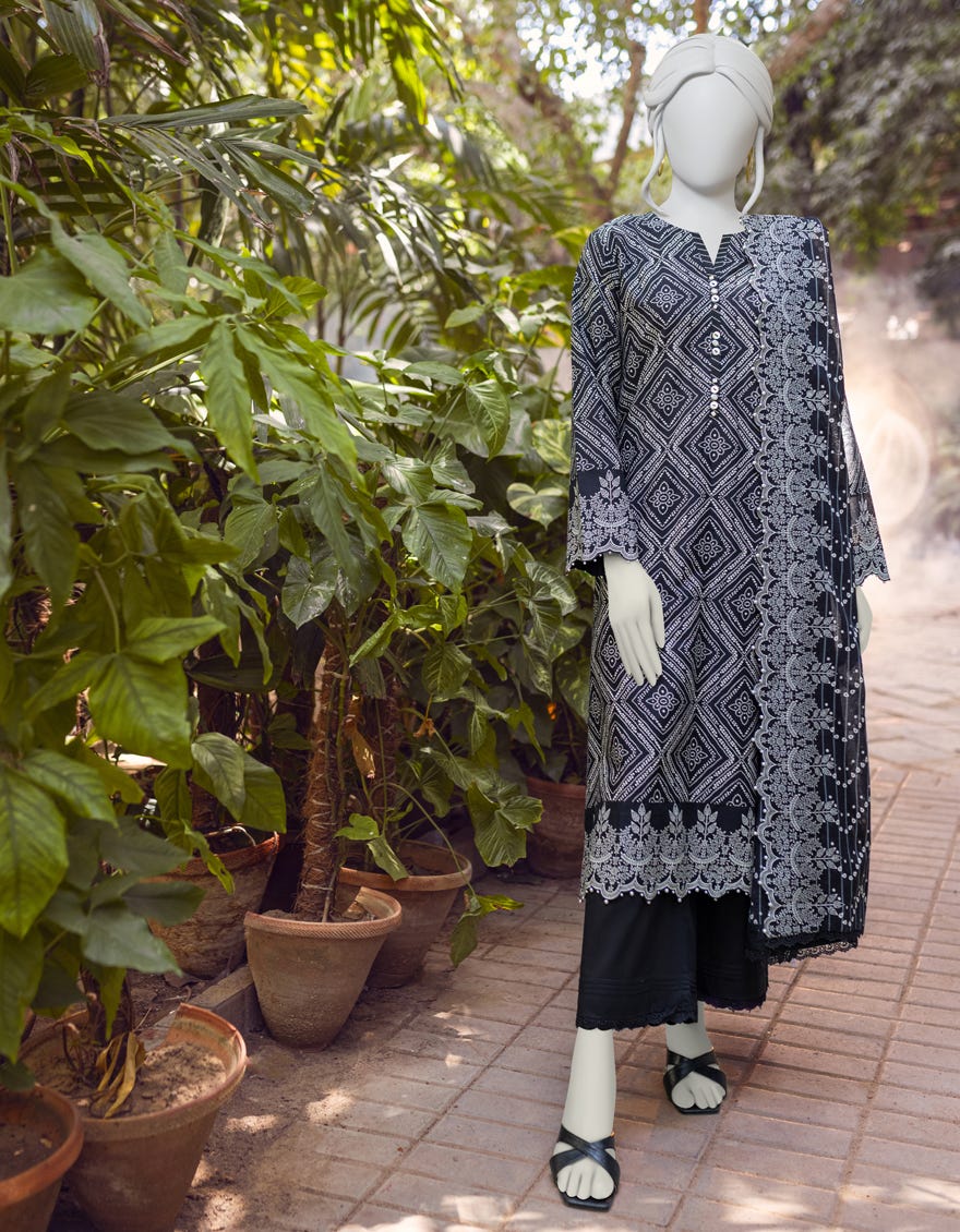 BLACK CAMBRIC UNSTITCHED 3PC | JJLS-W-JWU-22-1791A