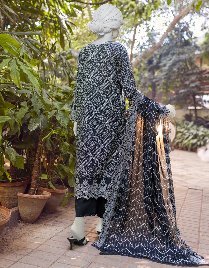 BLACK CAMBRIC UNSTITCHED 3PC | JJLS-W-JWU-22-1791A