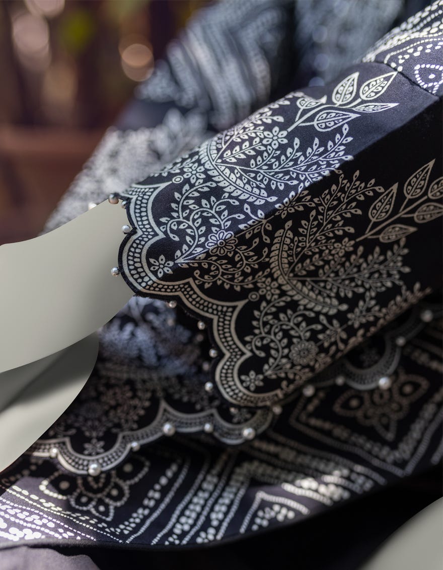 BLACK CAMBRIC UNSTITCHED 3PC | JJLS-W-JWU-22-1791A