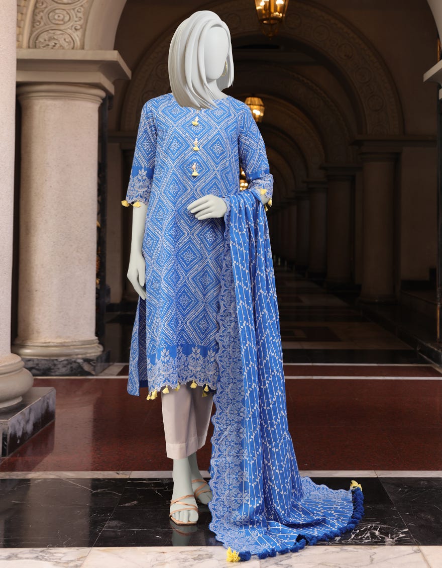 BLUE CAMBRIC UNSTITCHED 3PC | JJLS-W-JWU-22-1791B