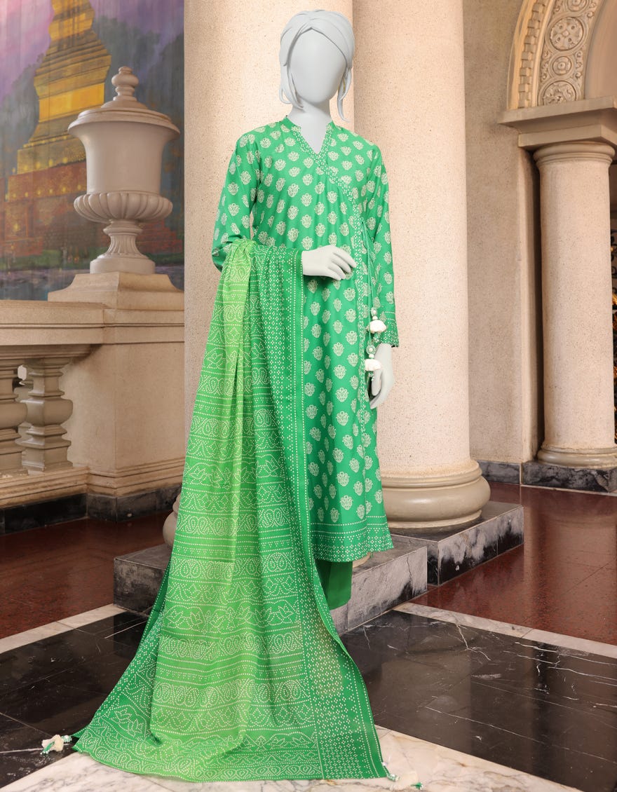 GREEN CAMBRIC UNSTITCHED 3PC | JJLS-W-JWU-22-1793