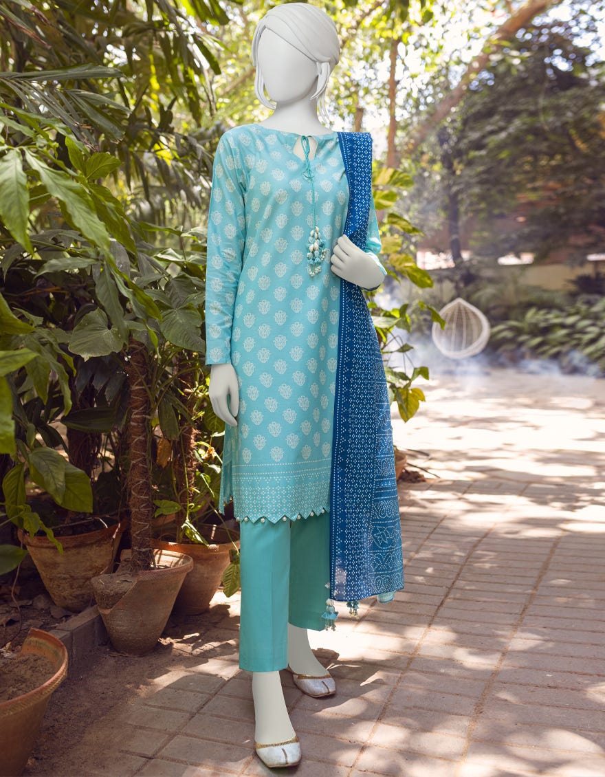 TEAL CAMBRIC UNSTITCHED 3PC | JJLS-W-JWU-22-1793