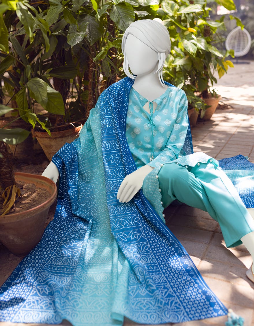 TEAL CAMBRIC UNSTITCHED 3PC | JJLS-W-JWU-22-1793