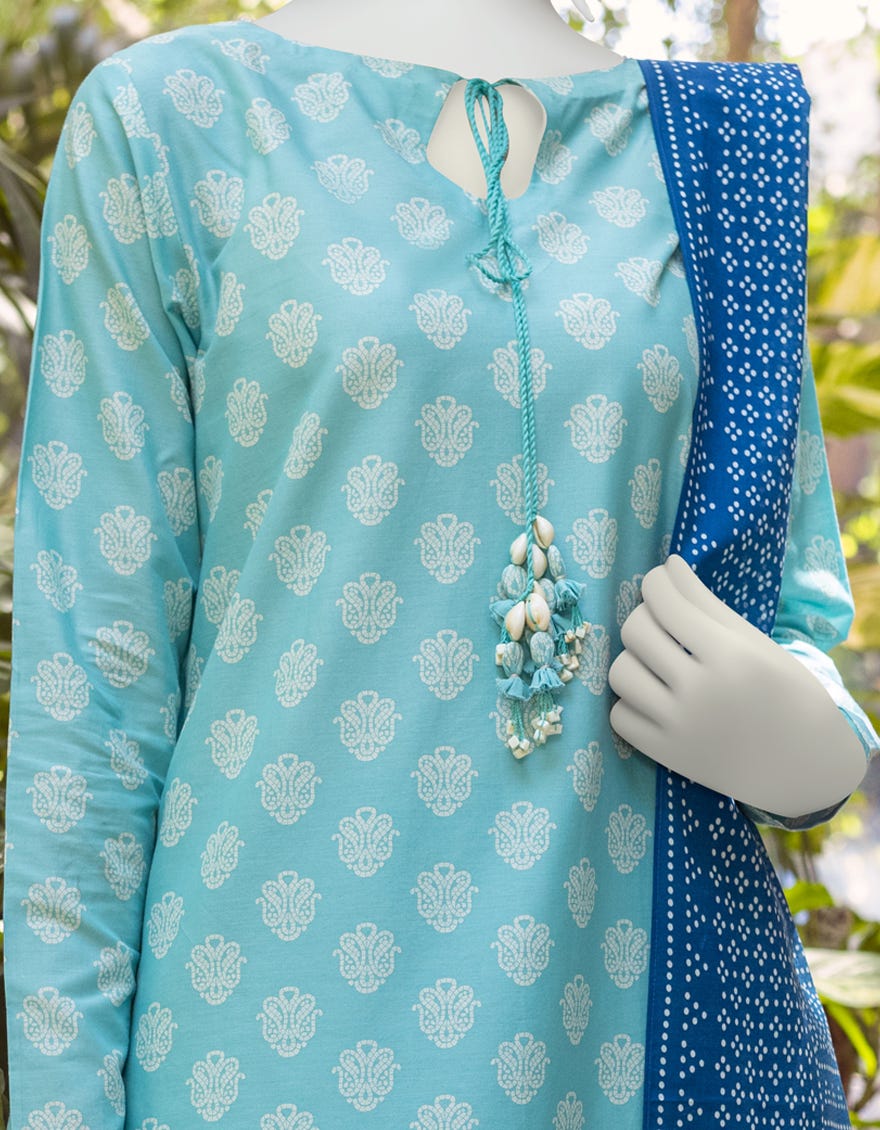 TEAL CAMBRIC UNSTITCHED 3PC | JJLS-W-JWU-22-1793