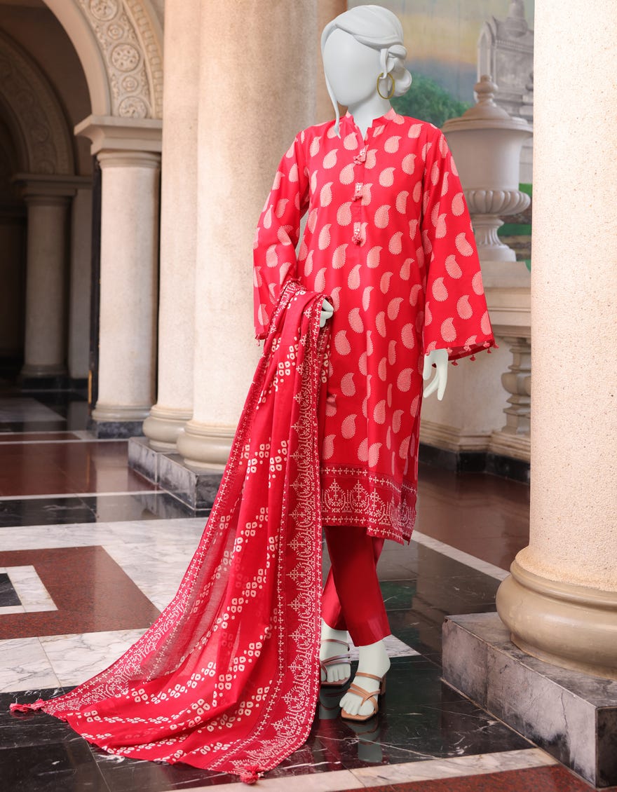 RED CAMBRIC UNSTITCHED 3PC | JJLS-W-JWU-22-1794