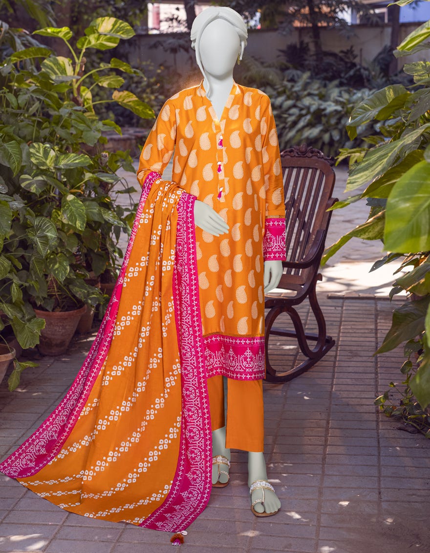 MUSTARD CAMBRIC UNSTITCHED 3PC | JJLS-W-JWU-22-1794