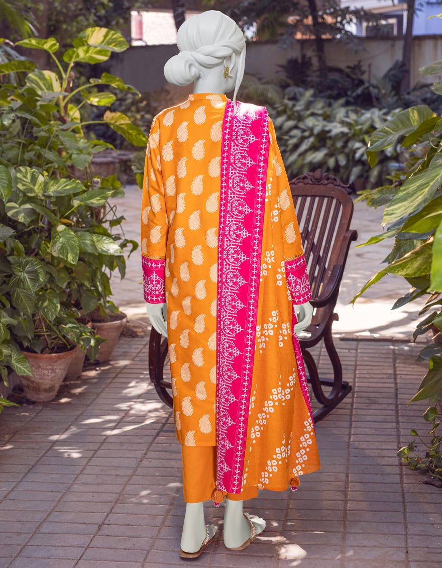 MUSTARD CAMBRIC UNSTITCHED 3PC | JJLS-W-JWU-22-1794