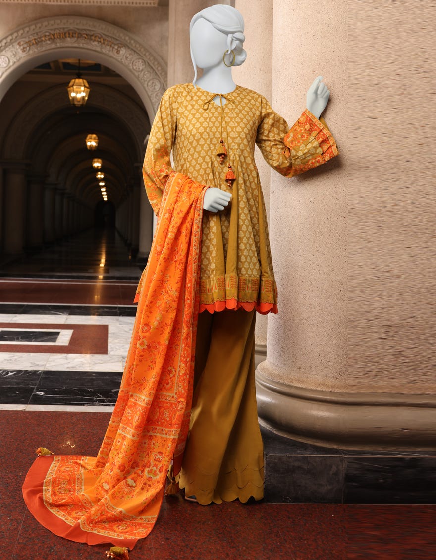 MEHNDI CAMBRIC UNSTITCHED 3PC | JJLS-W-JWU-22-1795B