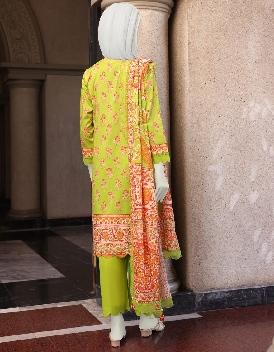 LIME GREEN CAMBRIC UNSTITCHED 3PC | JJLS-W-JWU-22-1797A