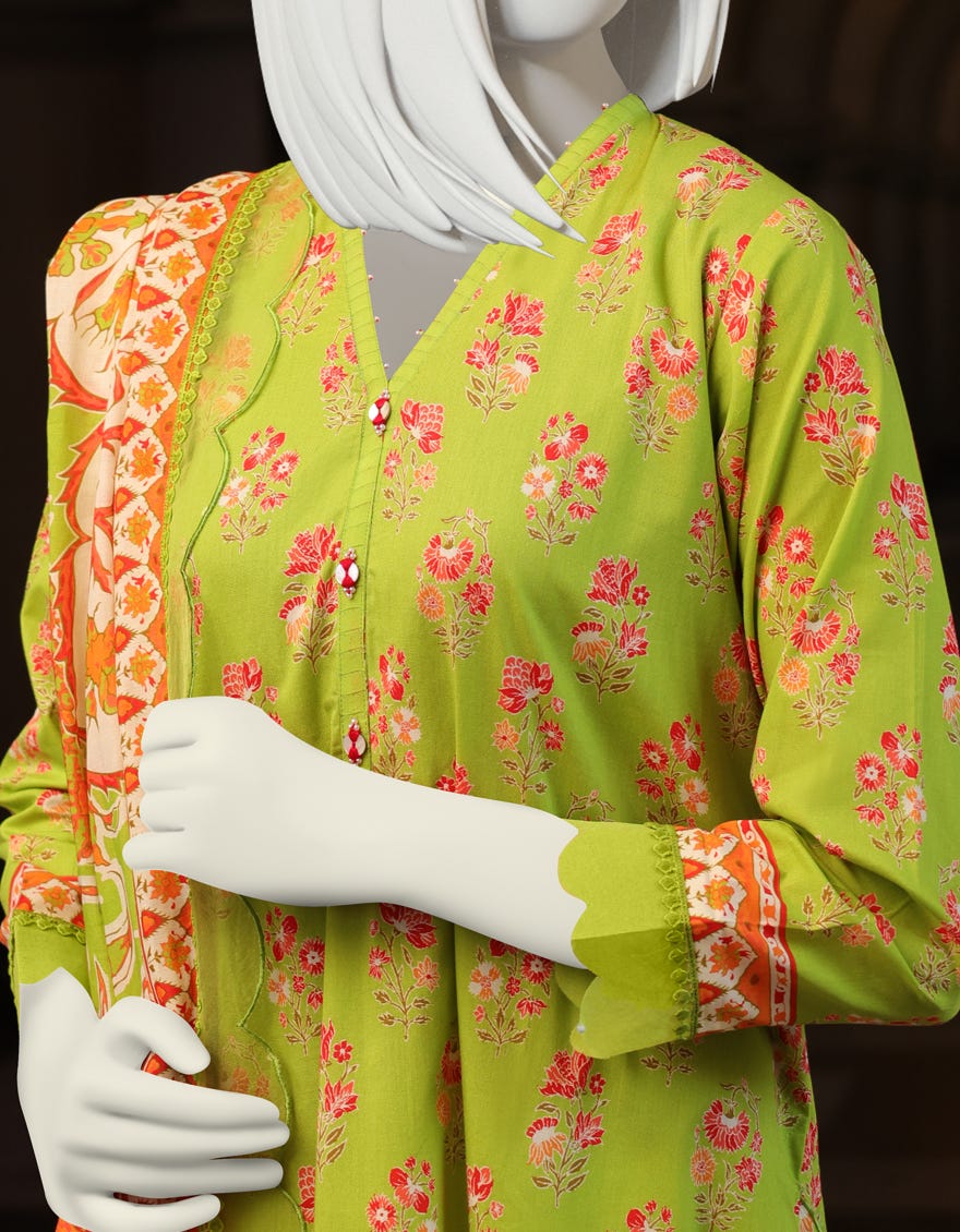 LIME GREEN CAMBRIC UNSTITCHED 3PC | JJLS-W-JWU-22-1797A
