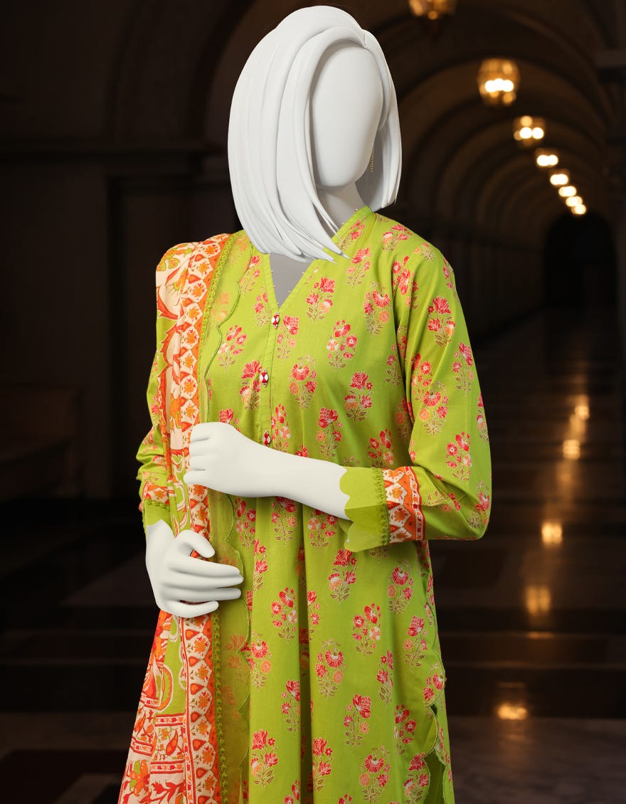 LIME GREEN CAMBRIC UNSTITCHED 3PC | JJLS-W-JWU-22-1797A