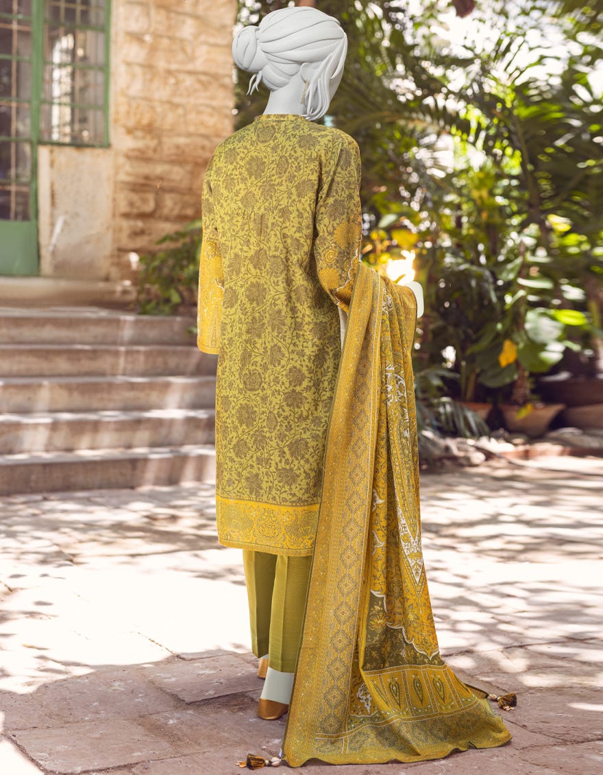 MEHNDI GREEN KHADDAR UNSTITCHED 3PC | JJLS-W-JWU-22-1799A