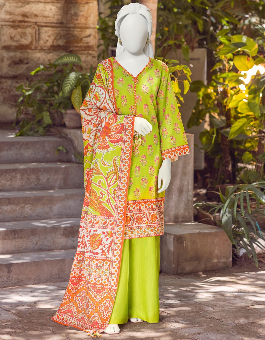 LIME GREEN KHADDAR UNSTITCHED 3PC | JJLS-W-JWU-22-1800A