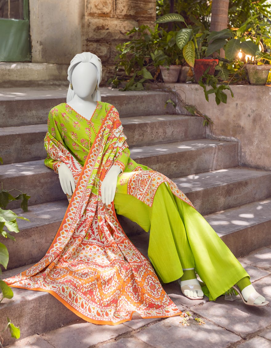 LIME GREEN KHADDAR UNSTITCHED 3PC | JJLS-W-JWU-22-1800A