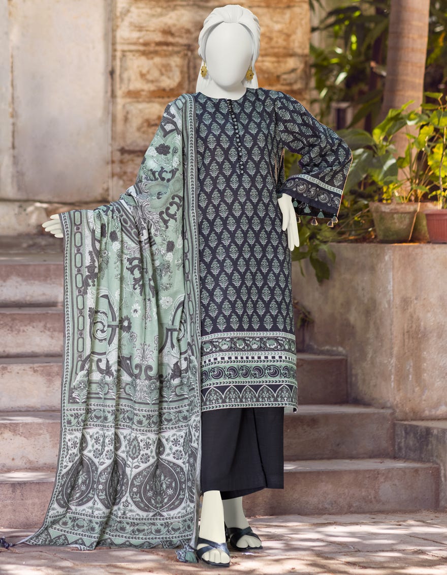 BLACK-GREEN KHADDAR UNSTITCHED 3PC | JJLS-W-JWU-22-1801