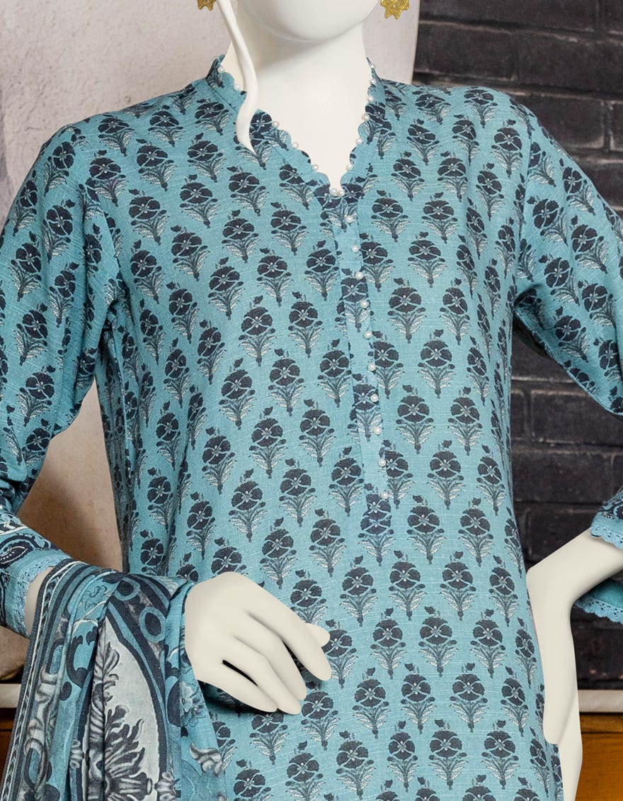 TEAL KHADDAR UNSTITCHED 3PC | JJLS-W-JWU-22-1801B