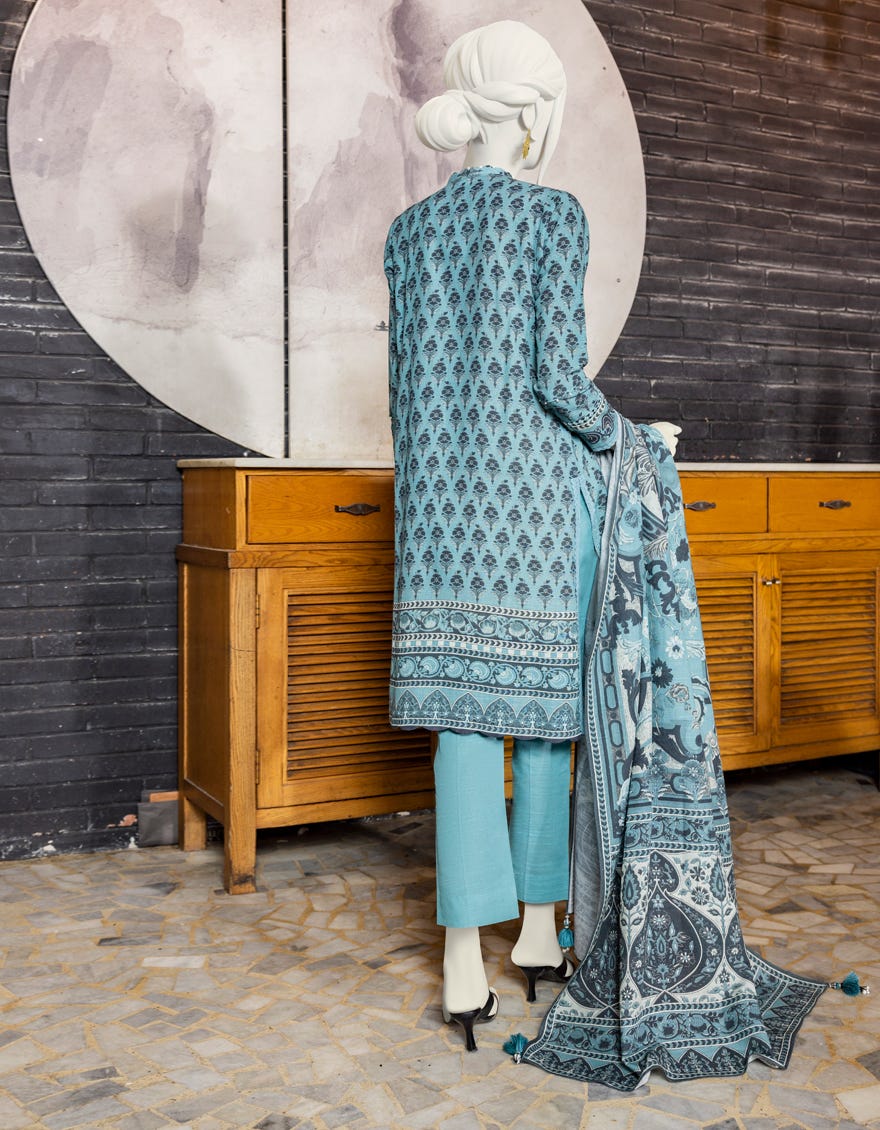 TEAL KHADDAR UNSTITCHED 3PC | JJLS-W-JWU-22-1801B