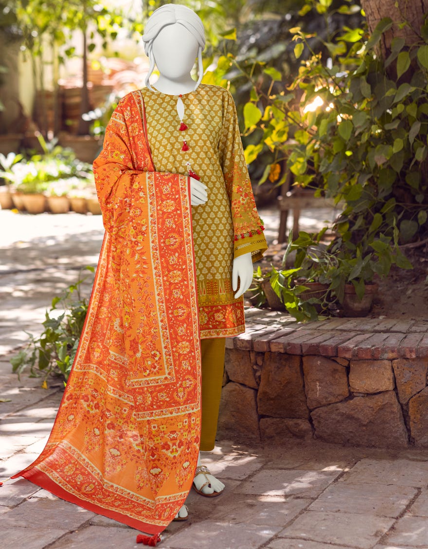 MEHNDI KHADDAR UNSTITCHED 3PC | JJLS-W-JWU-22-1802/B