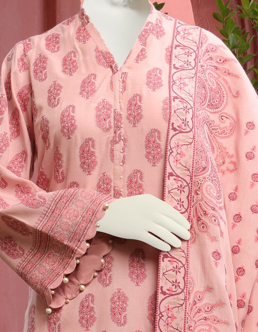 LIGHT PINK JACQUARD UNSTITCHED 3PC | JJLS-W-JWU-22-1806