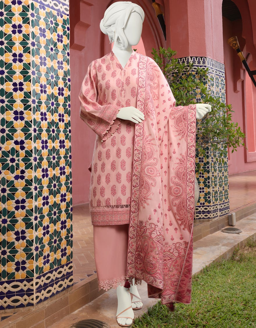 LIGHT PINK JACQUARD UNSTITCHED 3PC | JJLS-W-JWU-22-1806