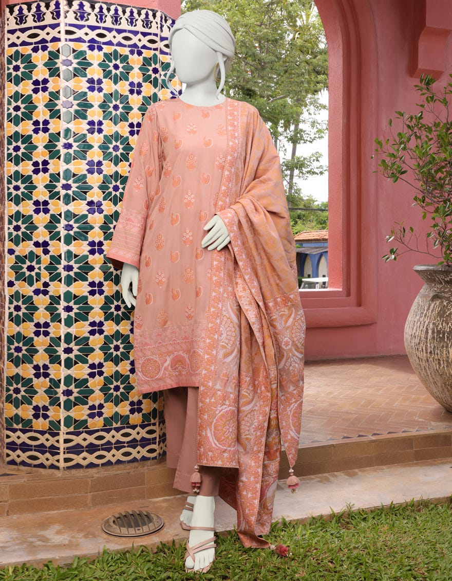 COFFEE JACQUARD UNSTITCHED 3PC | JJLS-W-JWU-22-1807