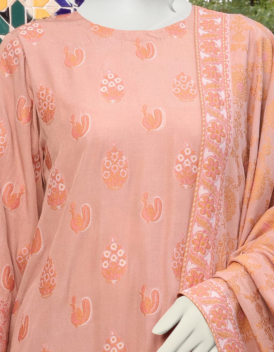 COFFEE JACQUARD UNSTITCHED 3PC | JJLS-W-JWU-22-1807