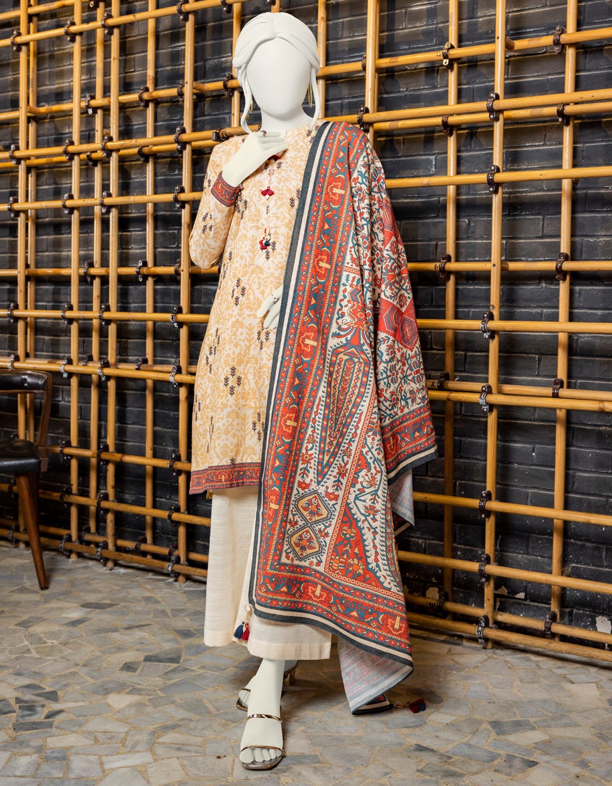 LIGHT BROWN KHADDAR UNSTITCHED 3PC | JJLS-W-JWU-22-1812 FB