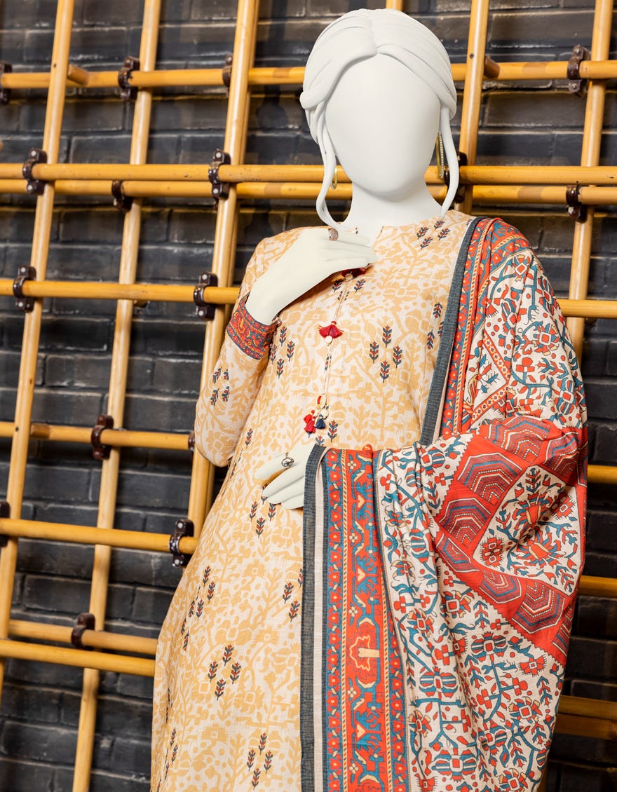 LIGHT BROWN KHADDAR UNSTITCHED 3PC | JJLS-W-JWU-22-1812 FB